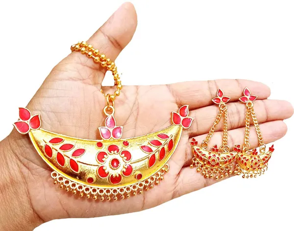 Assamese_Traditional_Red_Colour_Joonbiri_Chain_Jewellery_Set_For_Women_&_Girl